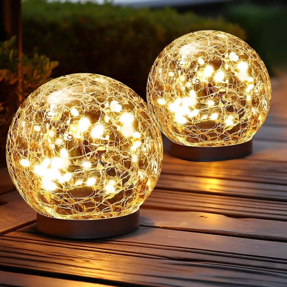 Solar Globe Lights Cracked Glass Weatherproof Dusk To Dawn