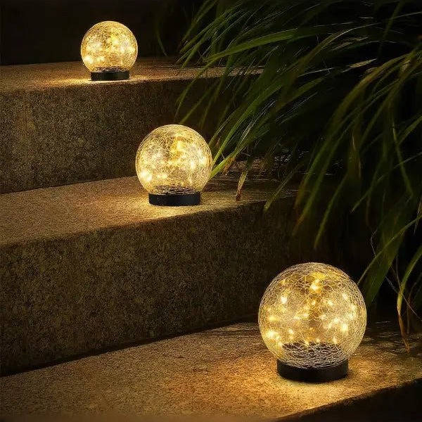 Solar Globe Lights Cracked Glass Weatherproof Dusk To Dawn
