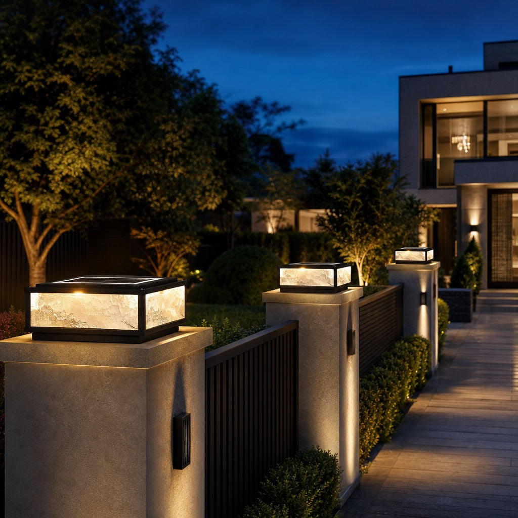 Solar & Hardwired Die-Cast Aluminum Modern Square Pillar Light