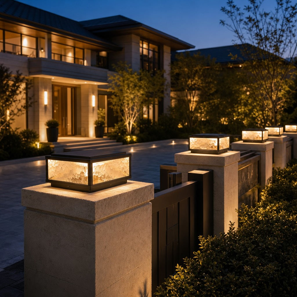 Solar & Hardwired Die-Cast Aluminum Modern Square Pillar Light
