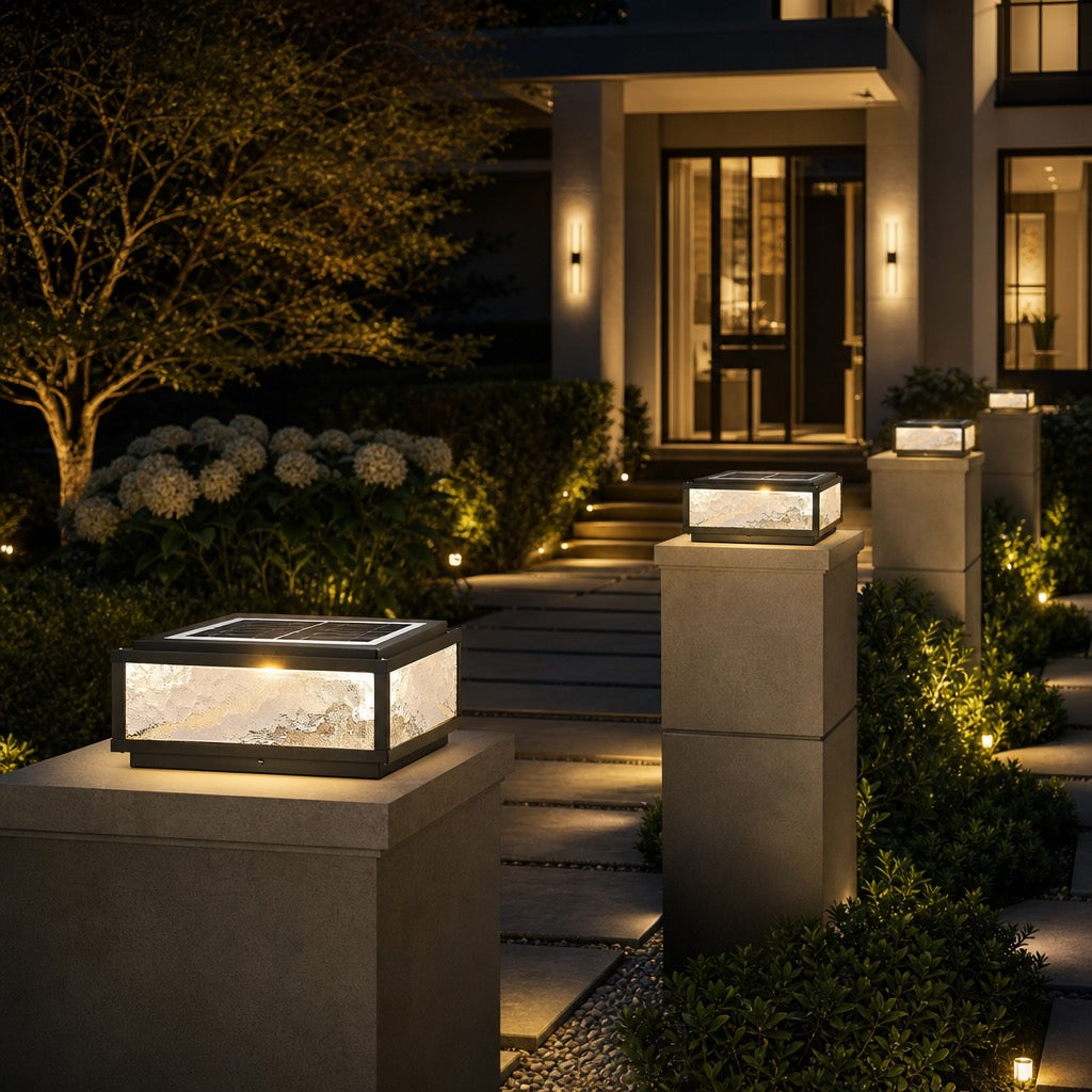 Solar & Hardwired Die-Cast Aluminum Modern Square Pillar Light