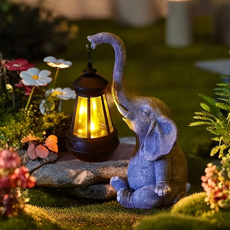 Solar Lantern Elephant Resin Warm White