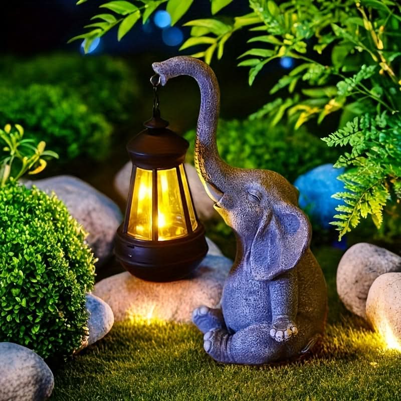 Solar Lantern Elephant Resin Warm White