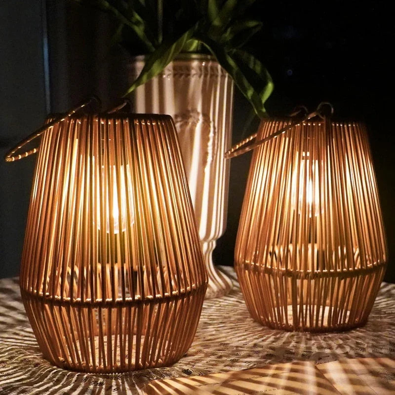 Solar Lantern Rattan Style IP65 Waterproof Automatic Dusk Sensor