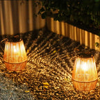 Solar Lantern Rattan Style IP65 Waterproof Automatic Dusk Sensor