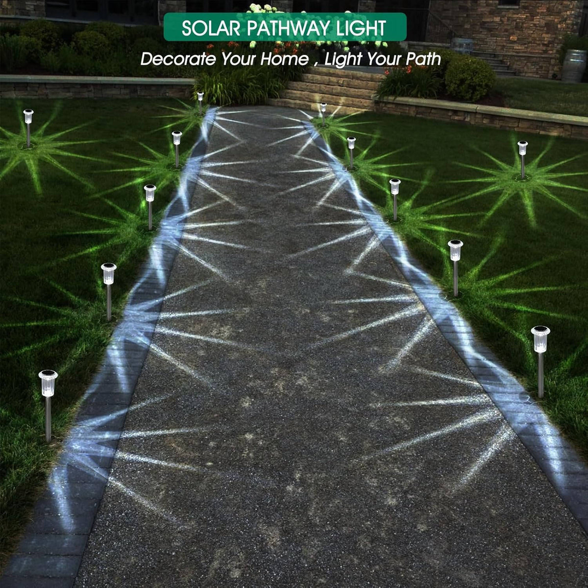 Solar Pathway Lights Automatic Dusk-To-Dawn Set of 10