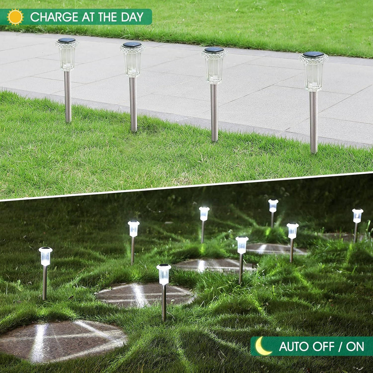 Solar Pathway Lights Dusk-to-Dawn Cool White 10-Pack