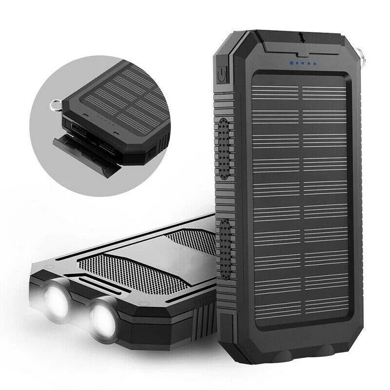 Solar Power Bank Dual USB & LED Light Splash-Resistant