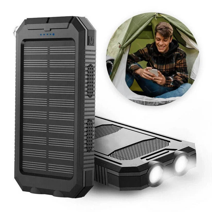 Solar Power Bank Dual USB & LED Light Splash-Resistant