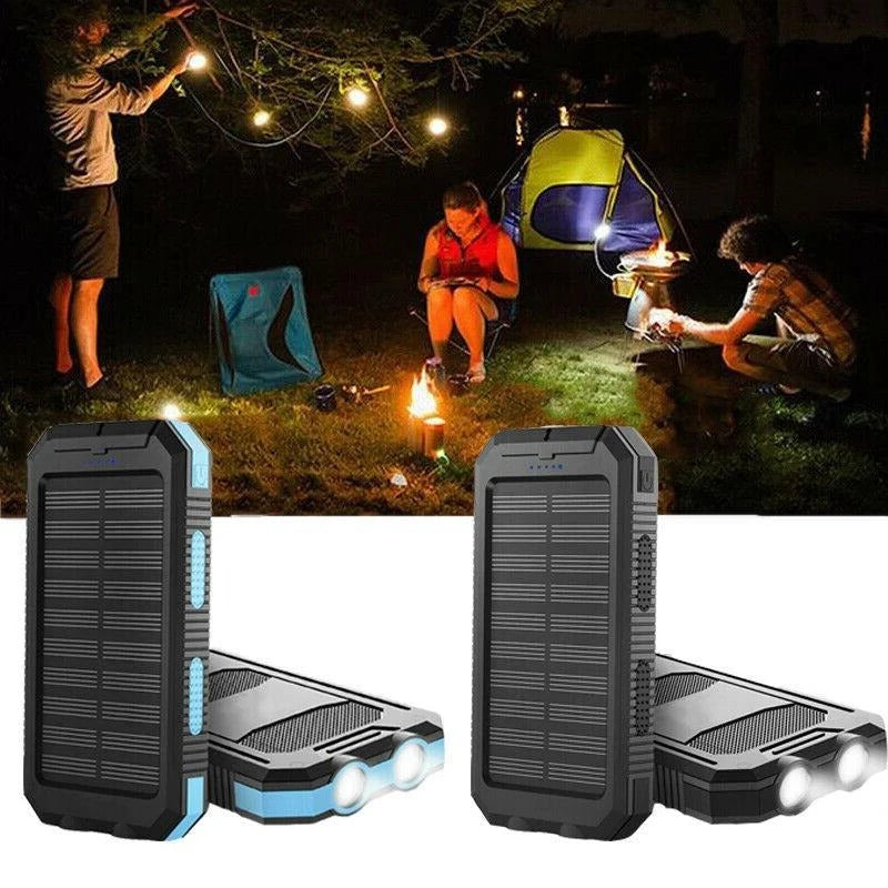 Solar Power Bank Dual USB & LED Light Splash-Resistant