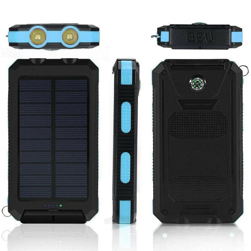 Solar Power Bank Dual USB & LED Light Splash-Resistant