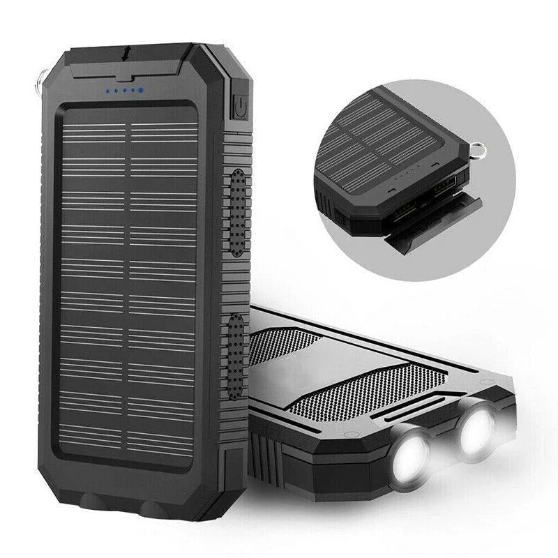 Solar Power Bank Dual USB & LED Light Splash-Resistant