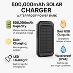 Solar Power Bank Dual USB & LED Light Splash-Resistant