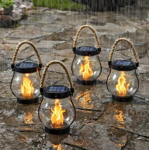 Solar-Powered Realistic LED Flame Outdoor Lantern
