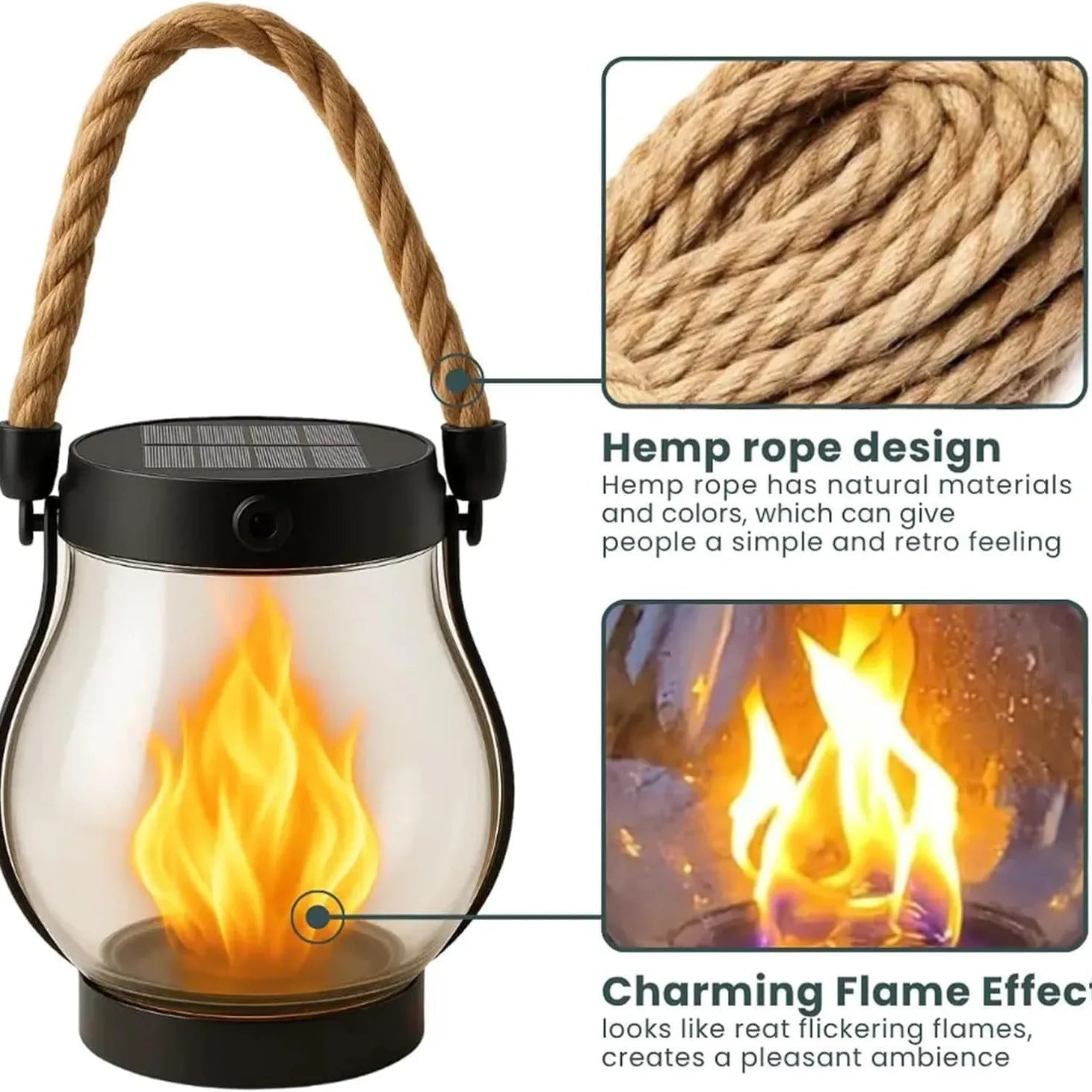 Solar-Powered Realistic LED Flame Outdoor Lantern