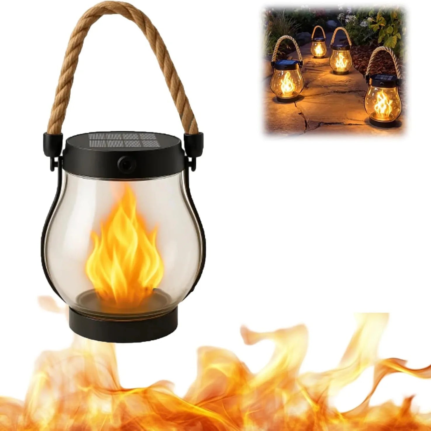 Solar-Powered Realistic LED Flame Outdoor Lantern