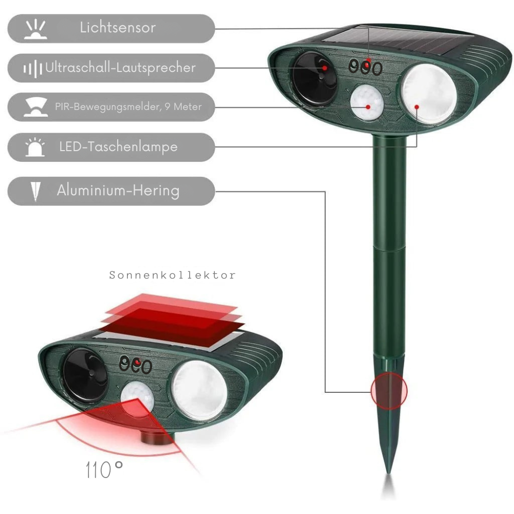 Solar-Powered Ultrasonic Animal Repeller (Up to 2,200 Sq Ft)