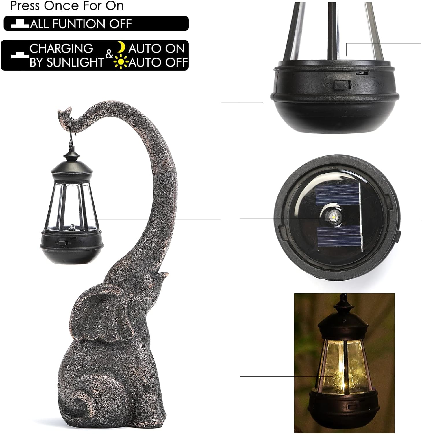 Solar-Powered Weather-Resistant Elephant Garden Lamp