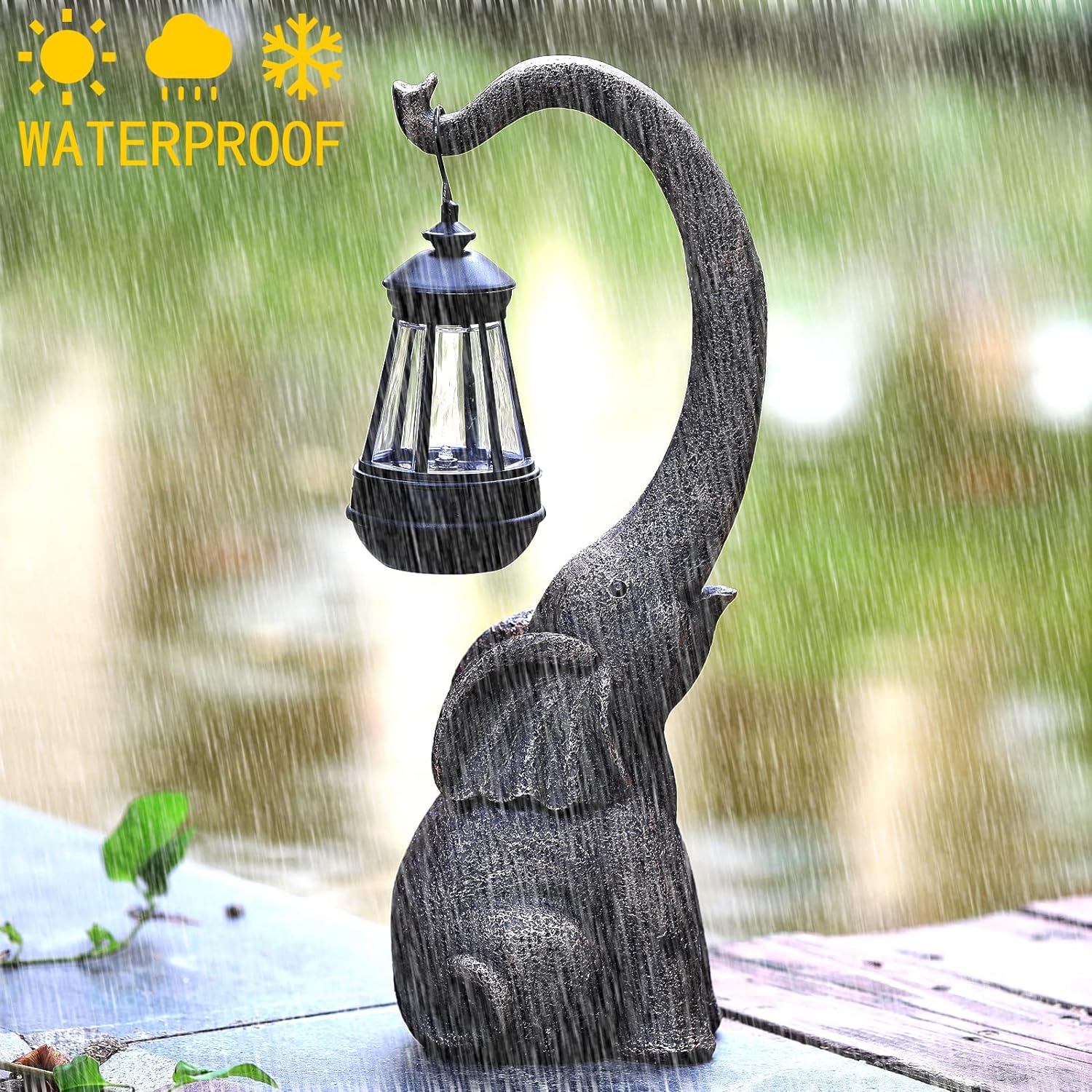 Solar-Powered Weather-Resistant Elephant Garden Lamp