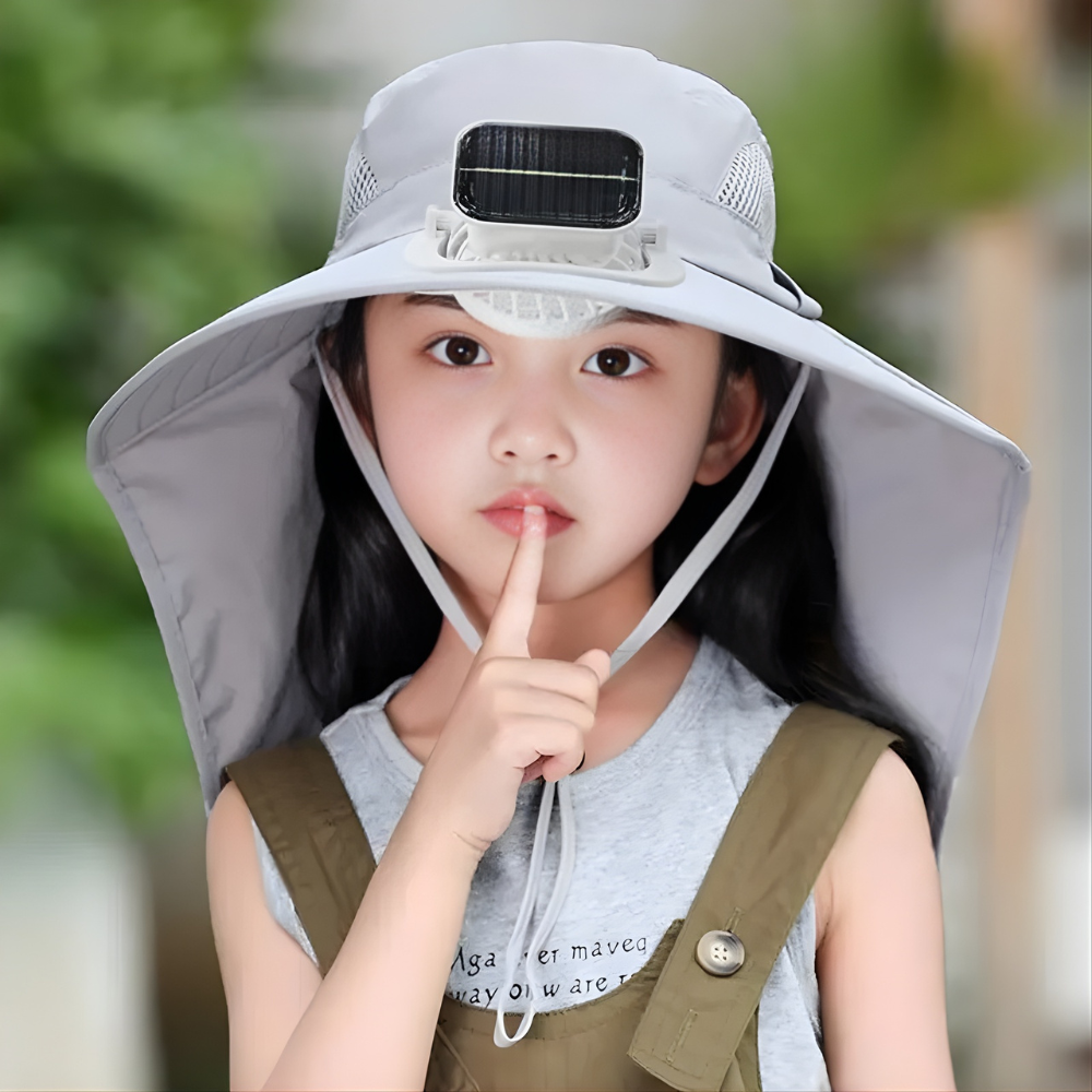 Solar-Powered Wide-Brim Kids Sun Hat (USB-Optional)