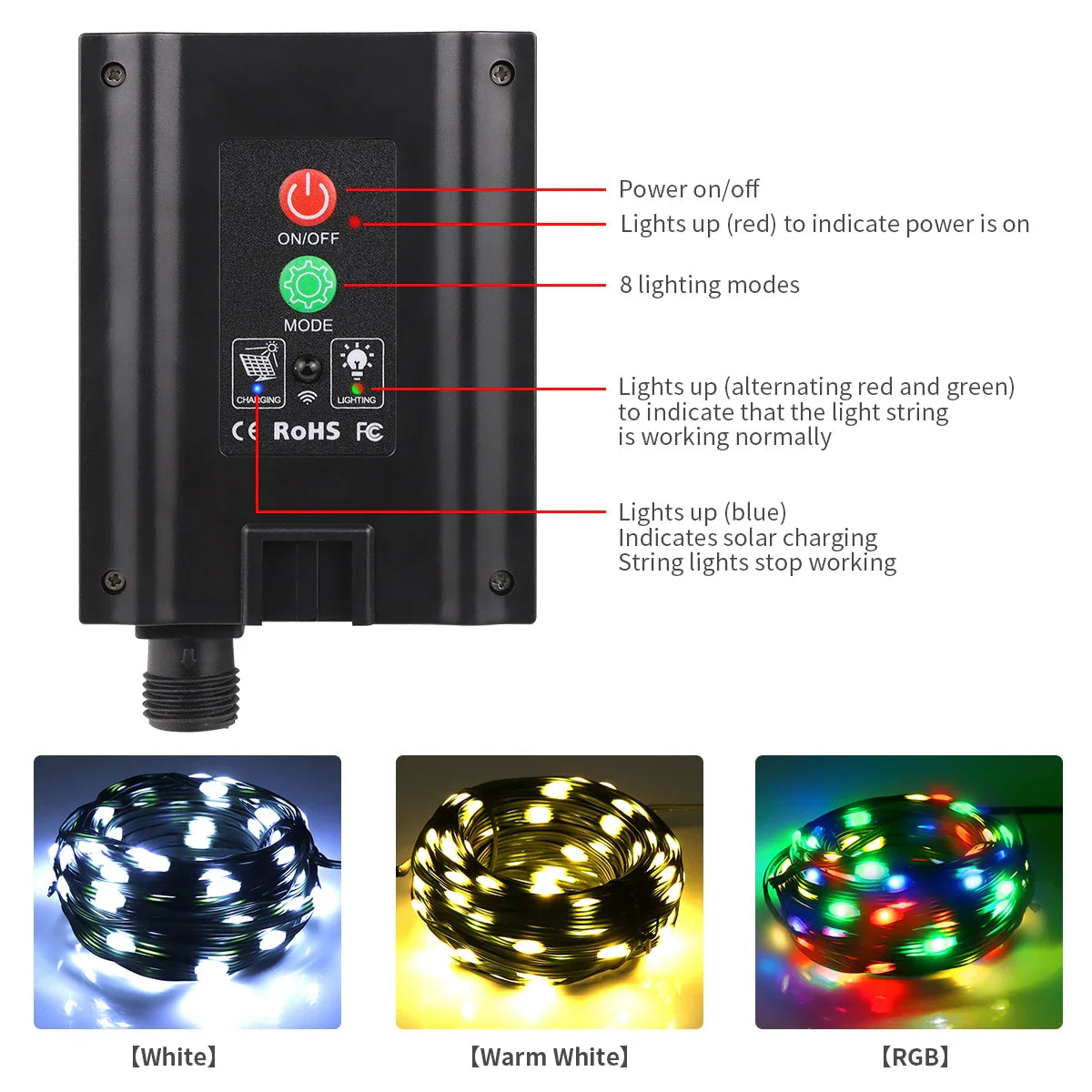 Solar String Lights Ultra-Bright Fast-Charge Solar Remote Control