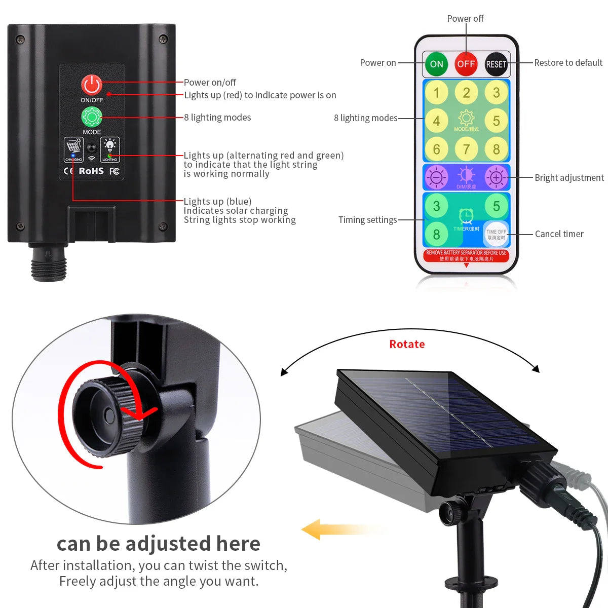 Solar String Lights Ultra-Bright Fast-Charge Solar Remote Control