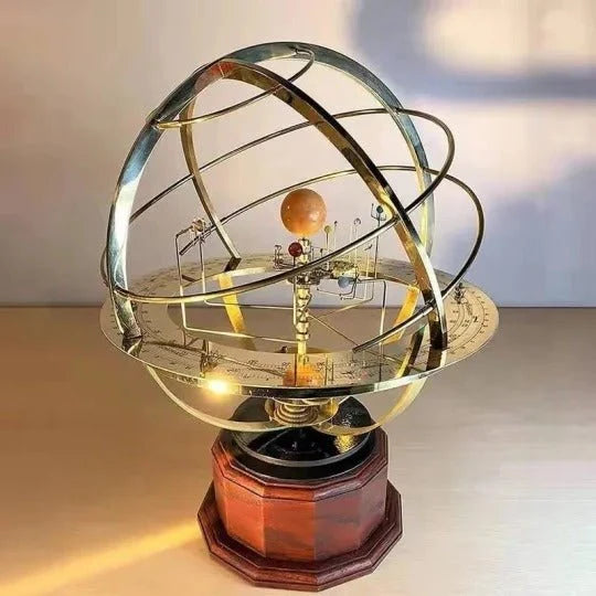 Solar System Orrery Brass Manual Rotation Weighted Base
