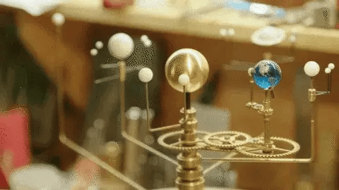Solar System Orrery Brass Manual Rotation Weighted Base