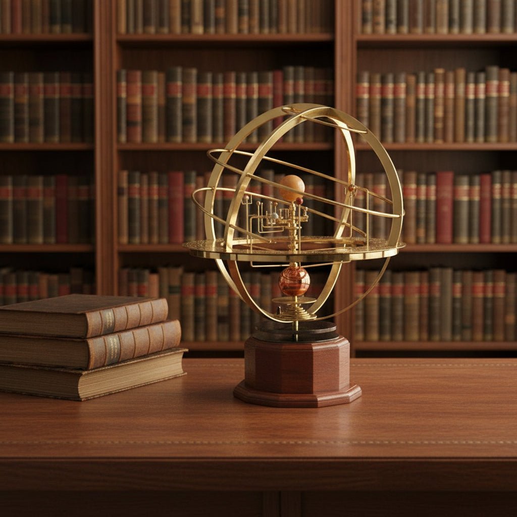 Solar System Orrery Polished Brass Manual Rotation Weighted Base