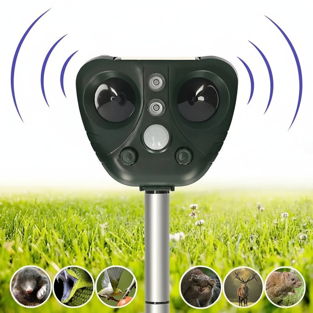Solar & USB Rechargeable Ultrasonic & LED Bird Repeller
