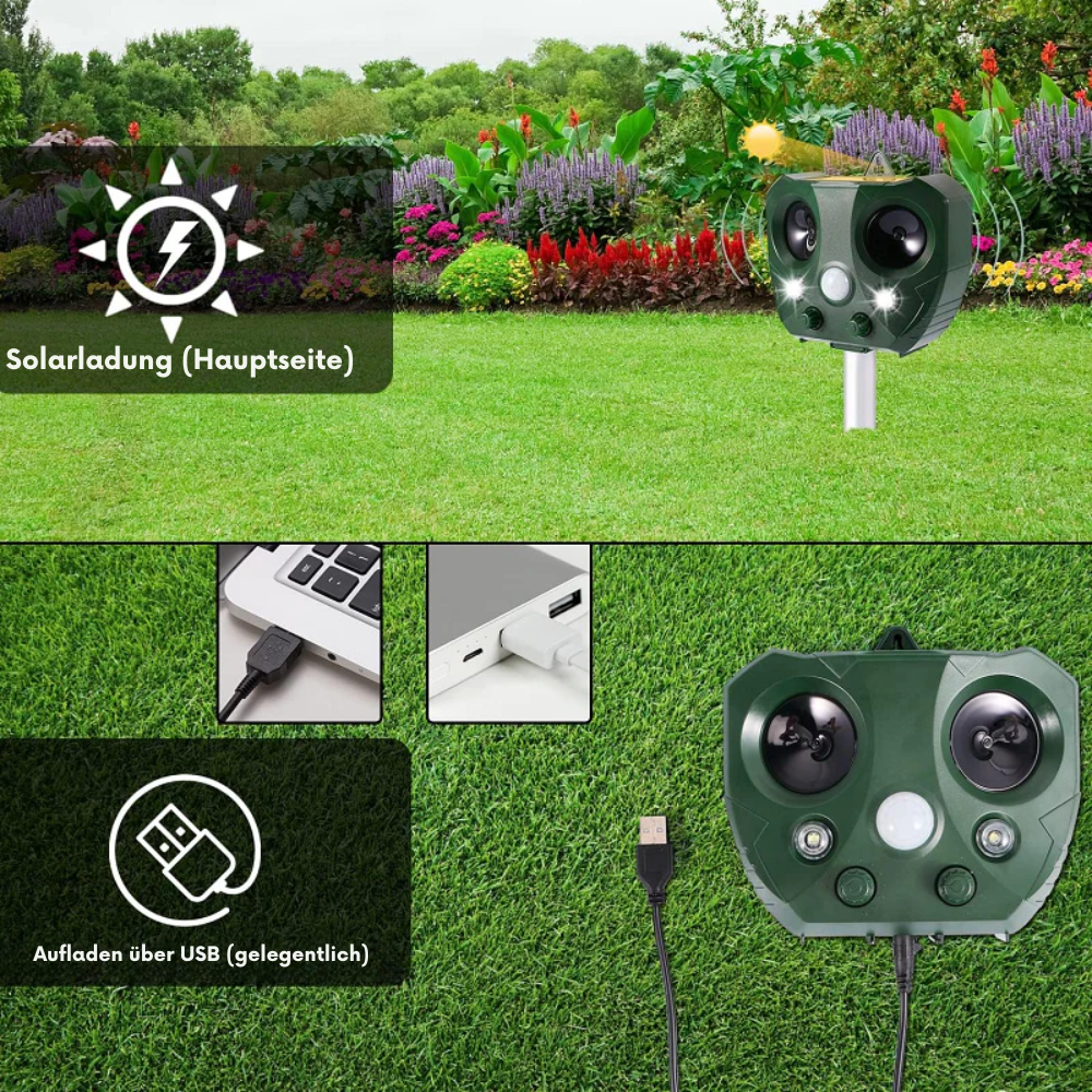 Solar & USB Rechargeable Ultrasonic & LED Bird Repeller