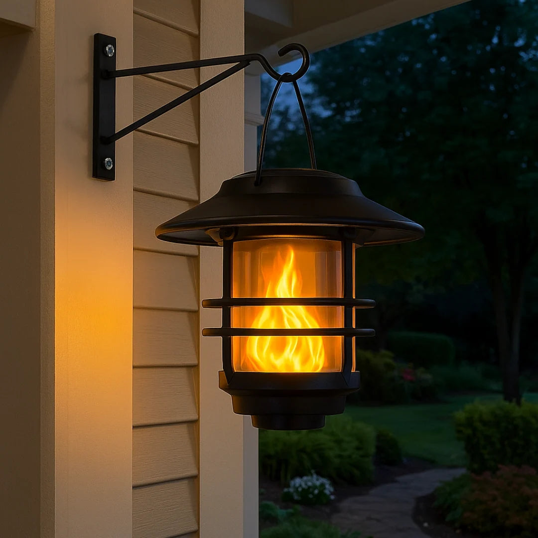Solar Wall Lanterns Flame-Effect LED Set of 2