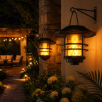 Solar Wall Lanterns Flame-Effect LED Set of 2