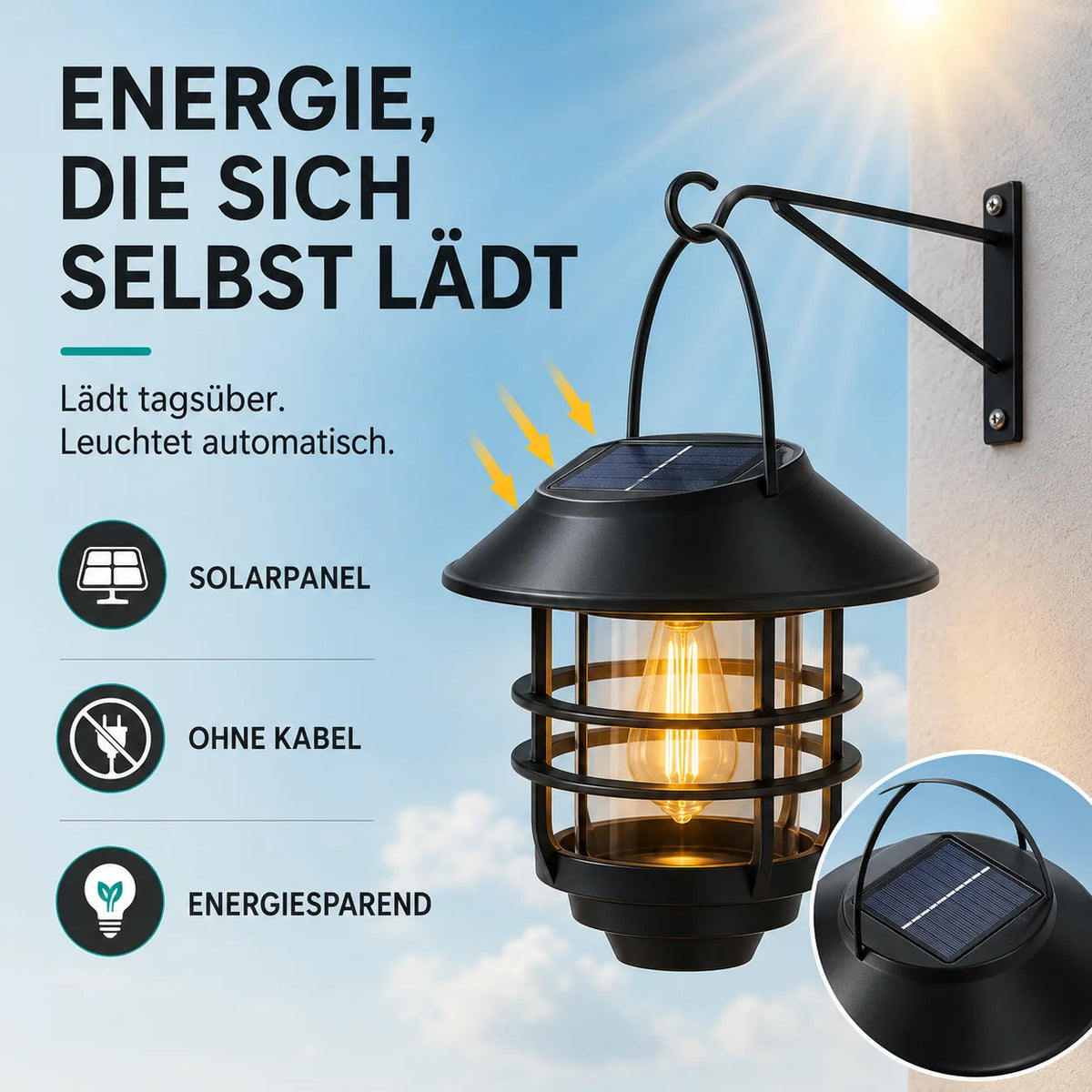 Solar Wall Lanterns Flame-Effect LED Set of 2