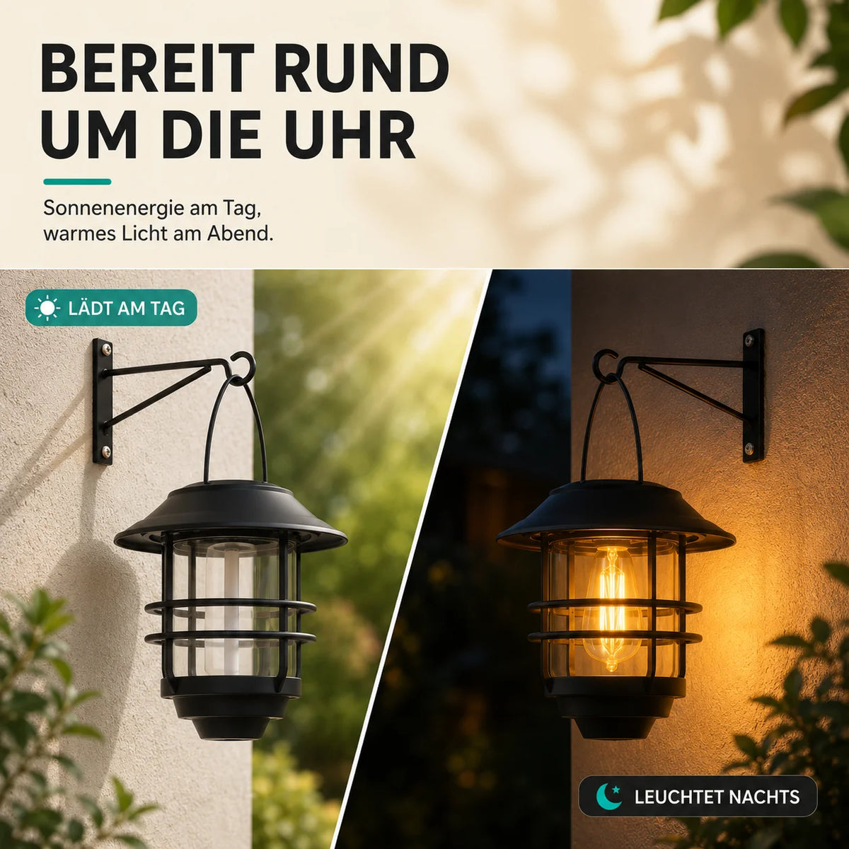 Solar Wall Lanterns Flame-Effect LED Set of 2