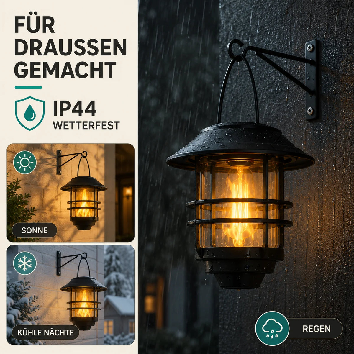 Solar Wall Lanterns Flame-Effect LED Set of 2
