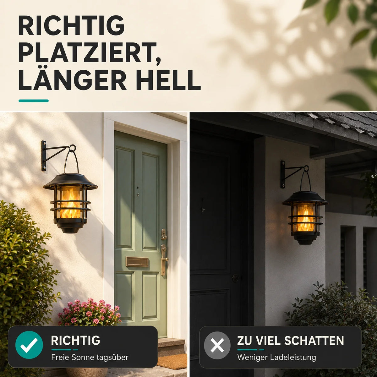 Solar Wall Lanterns Flame-Effect LED Set of 2