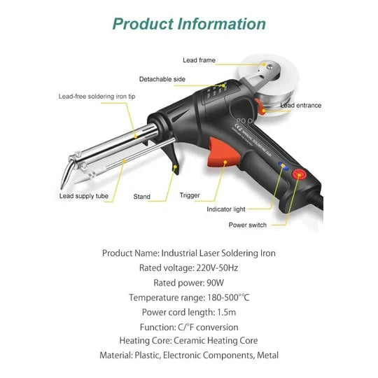 Soldering Gun Temperature-Controlled Integrated Wire Feeder Ergonomic Pistol Grip