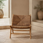 Solid Ash Wood Handwoven Vine Seat Single Sofa Chair