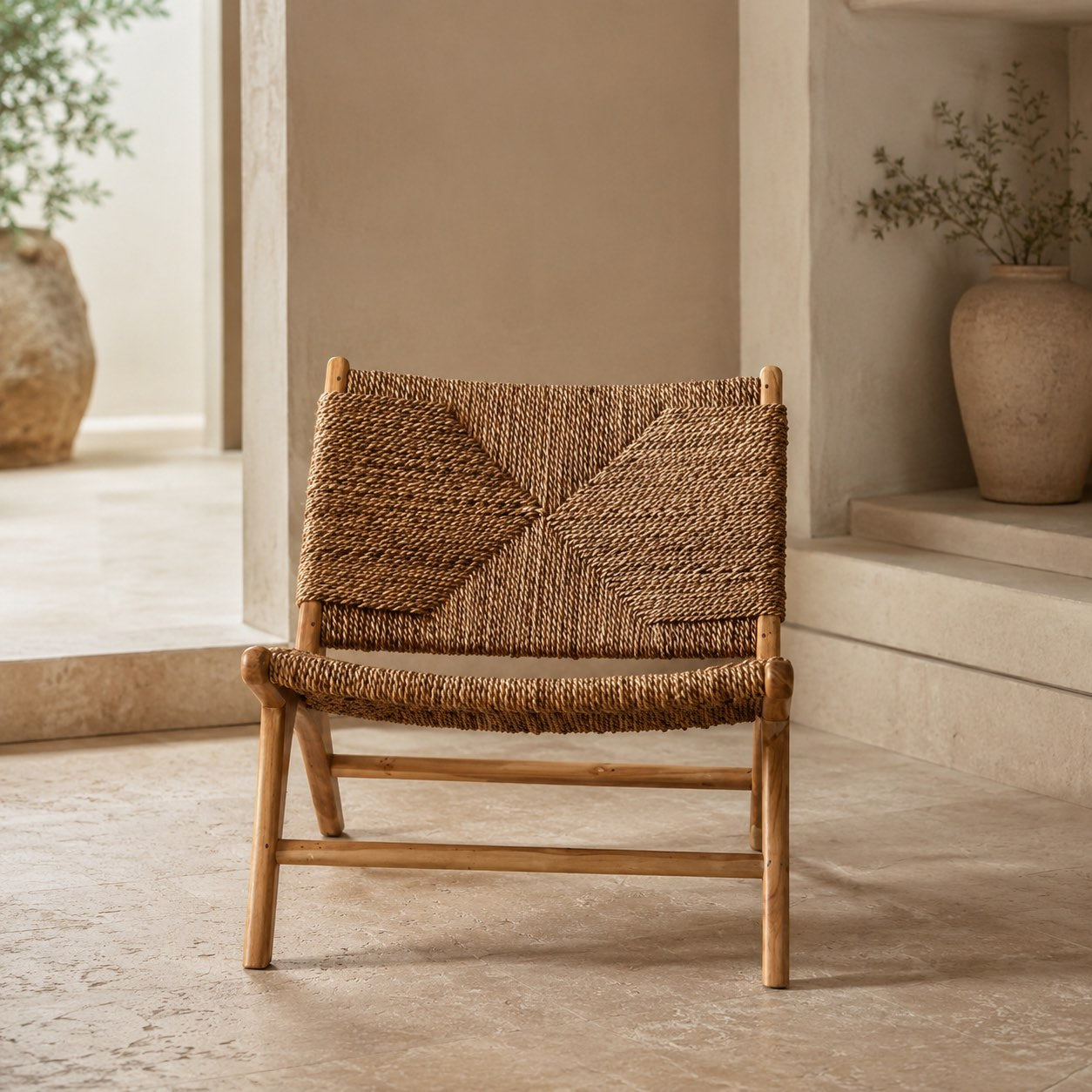 Solid Ash Wood Handwoven Vine Seat Single Sofa Chair