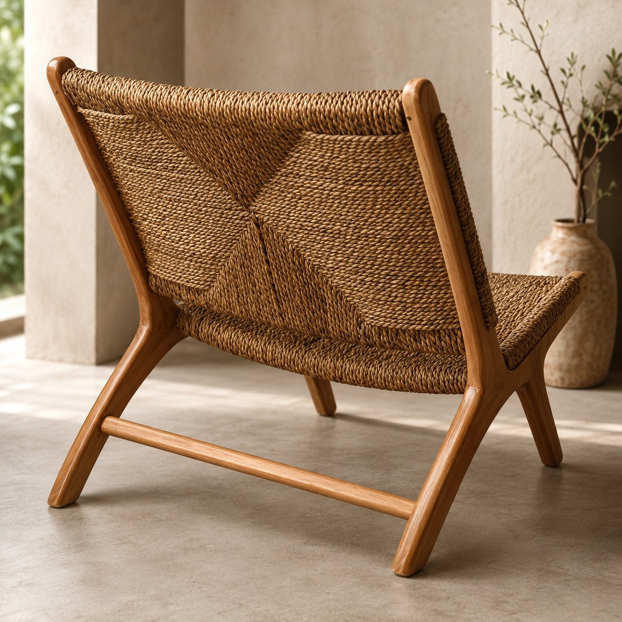 Solid Ash Wood Handwoven Vine Seat Single Sofa Chair