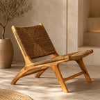 Solid Ash Wood Handwoven Vine Seat Single Sofa Chair