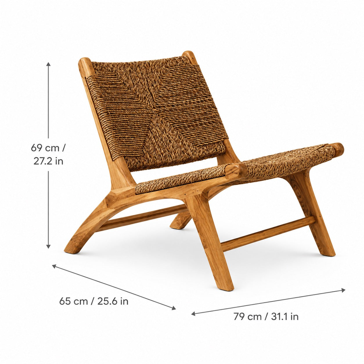 Solid Ash Wood Handwoven Vine Seat Single Sofa Chair