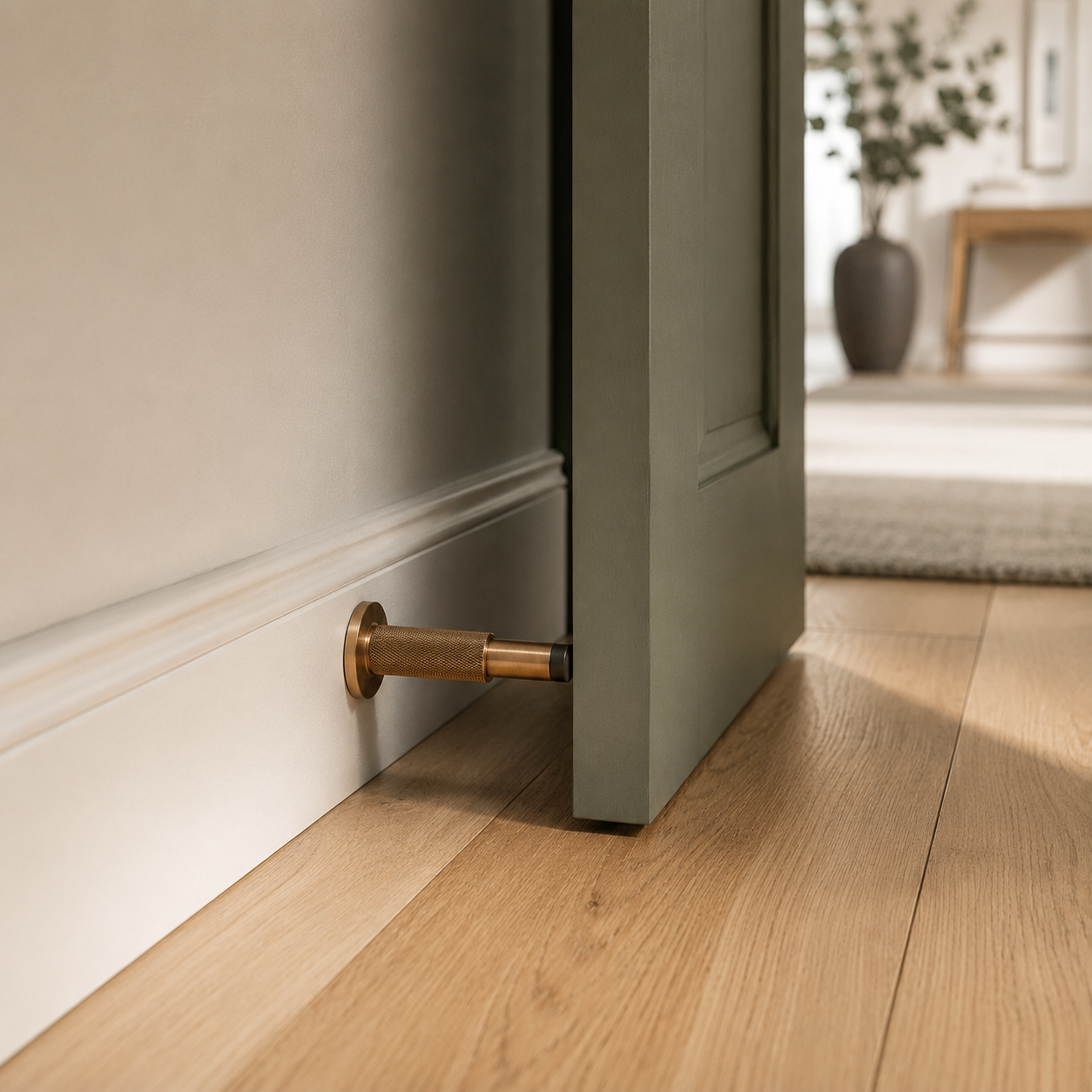 Solid Brass Knurled Door Stop (Rubber-Capped Tip)