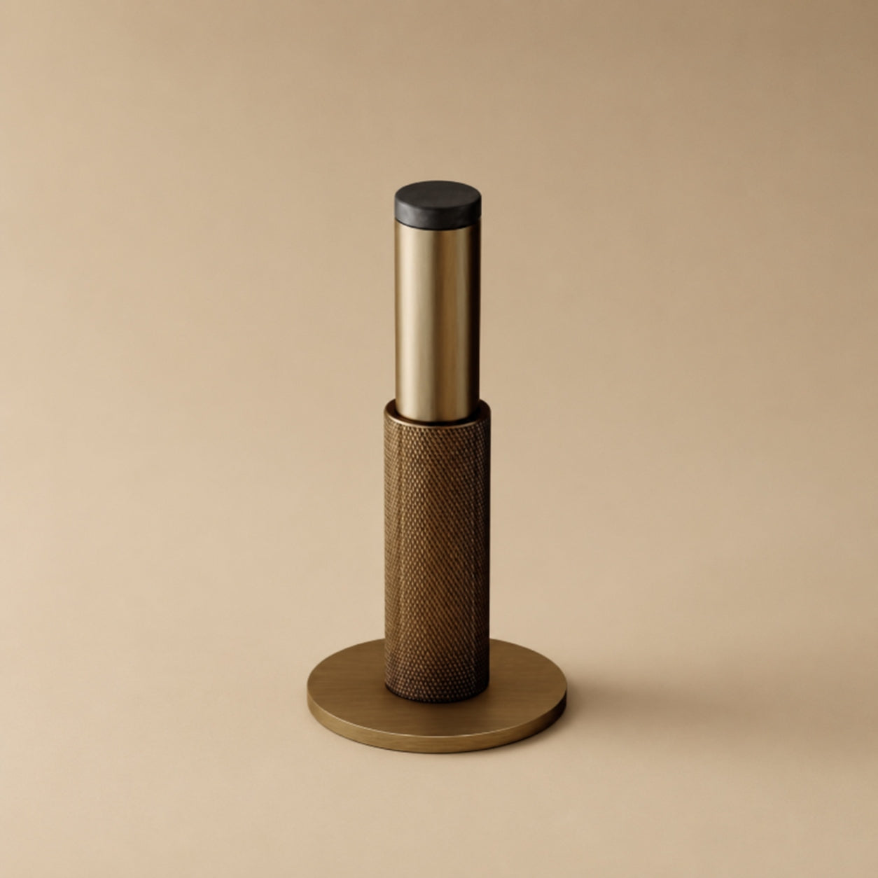 Solid Brass Knurled Door Stop (Rubber-Capped Tip)