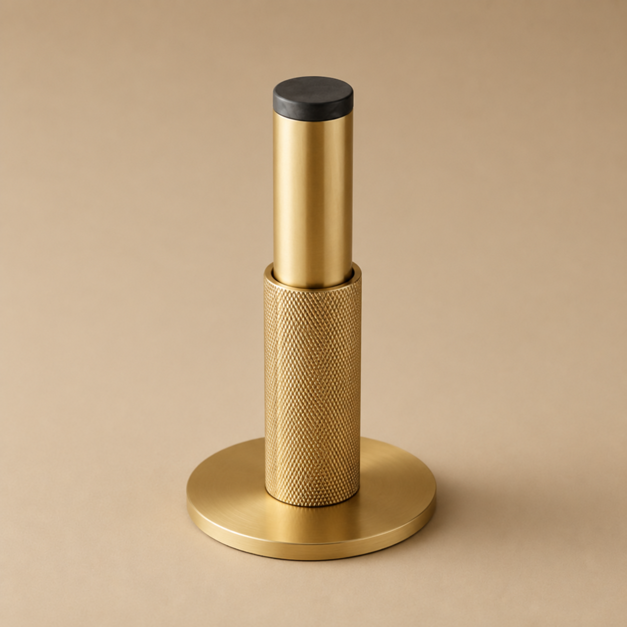 Solid Brass Knurled Door Stop (Rubber-Capped Tip)