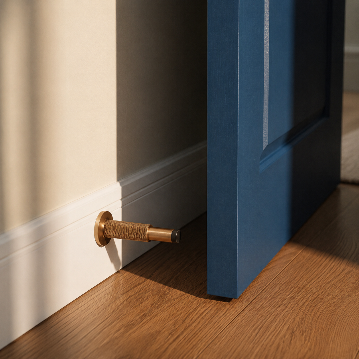 Solid Brass Knurled Door Stop (Rubber-Capped Tip)
