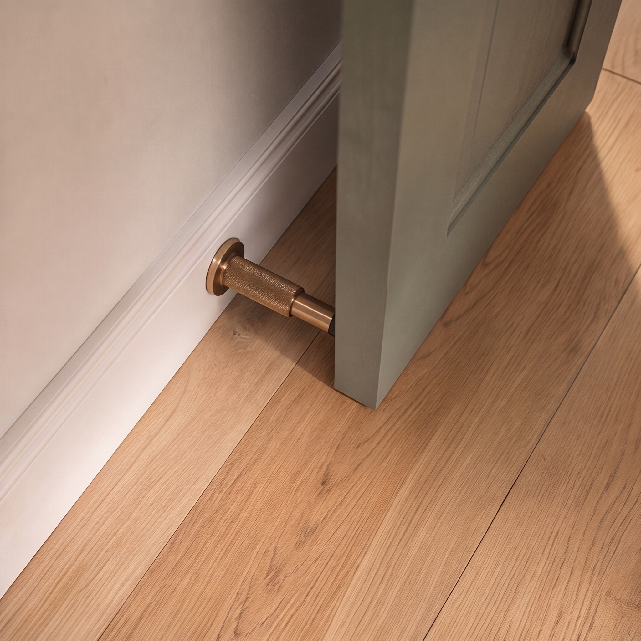 Solid Brass Knurled Door Stop (Rubber-Capped Tip)