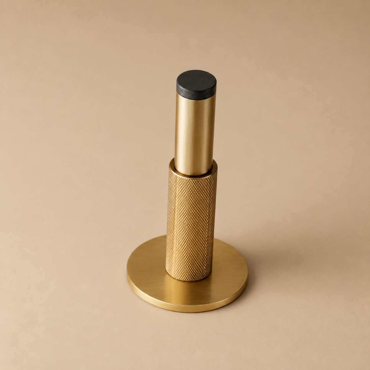 Solid Brass Knurled Door Stop (Rubber-Capped Tip)