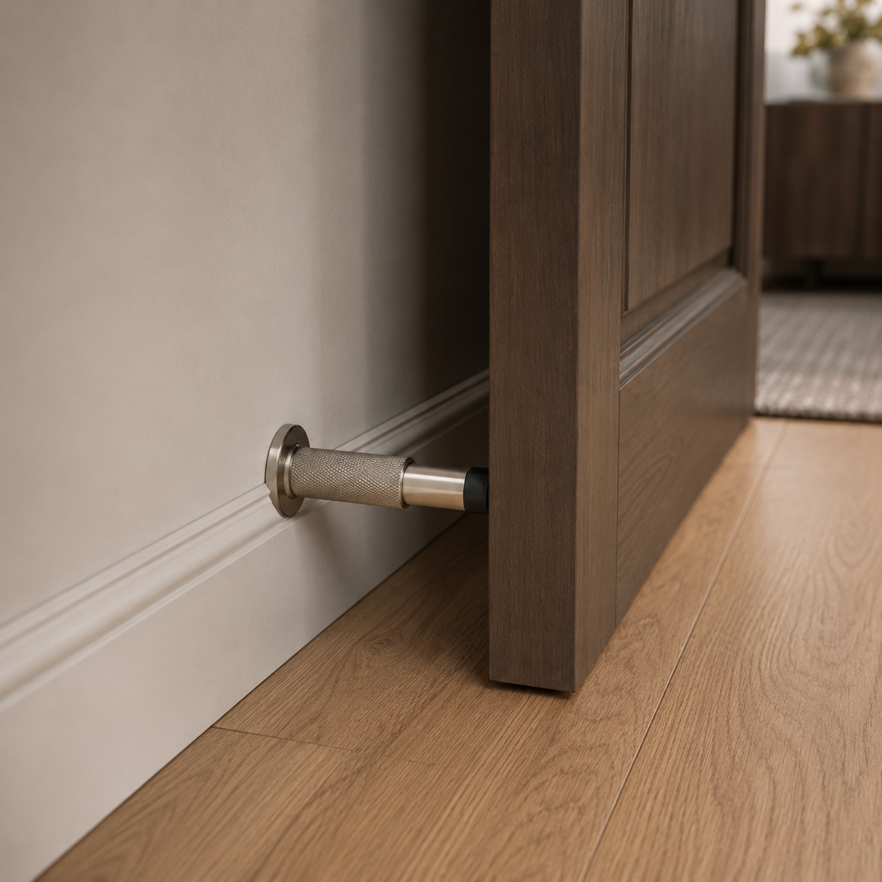 Solid Brass Knurled Door Stop (Rubber-Capped Tip)